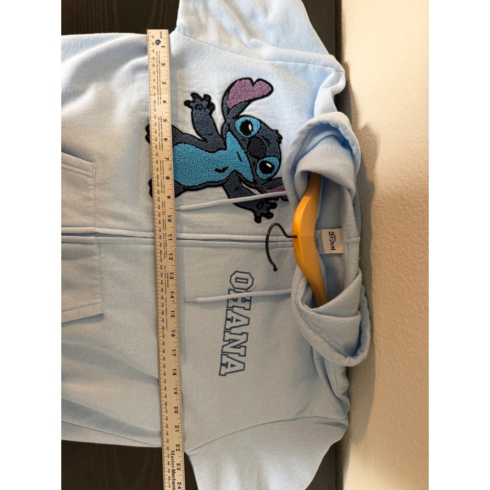 Disney Stitch O'Hana Zip Hoodie Light Blue Chenille Patch Size Large - Picture 15 of 17